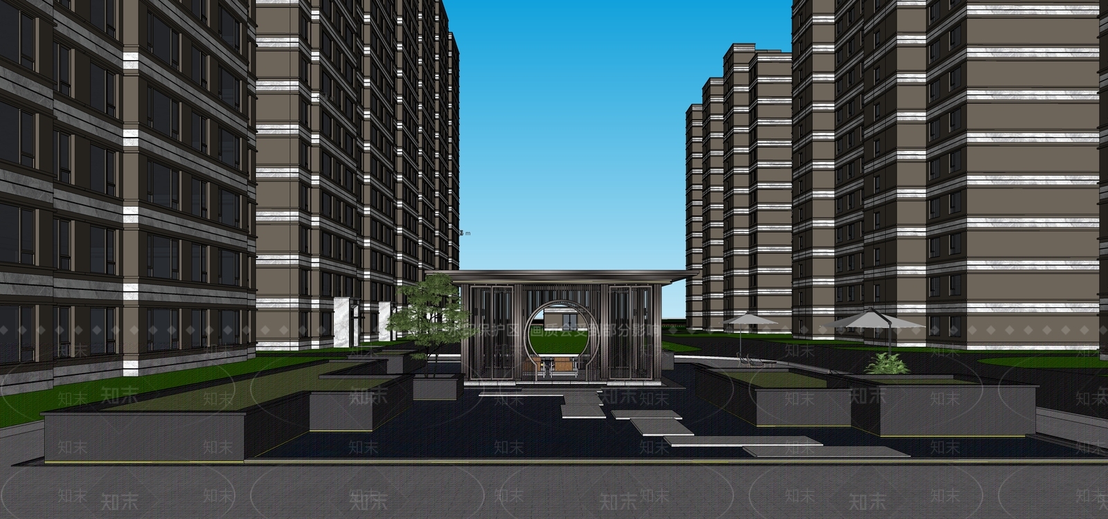 现代新中式入口大门SU模型下载【ID:1203376879】