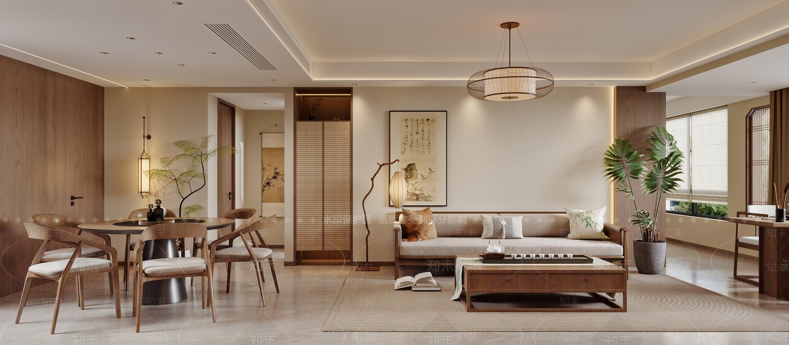 新中式禅意家居客厅3D模型下载【ID:1203379944】