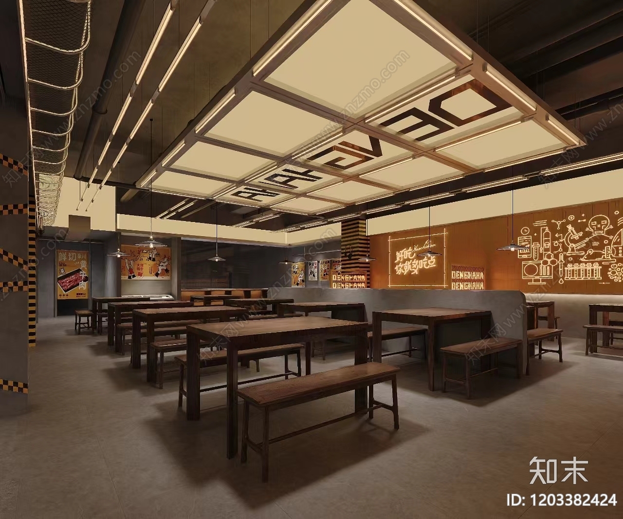 新中式现代自助餐厅cad施工图下载【ID:1203382424】