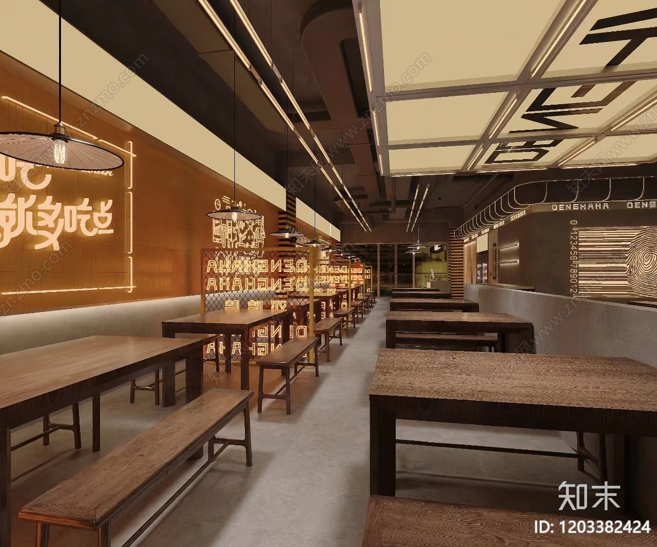 新中式现代自助餐厅cad施工图下载【ID:1203382424】