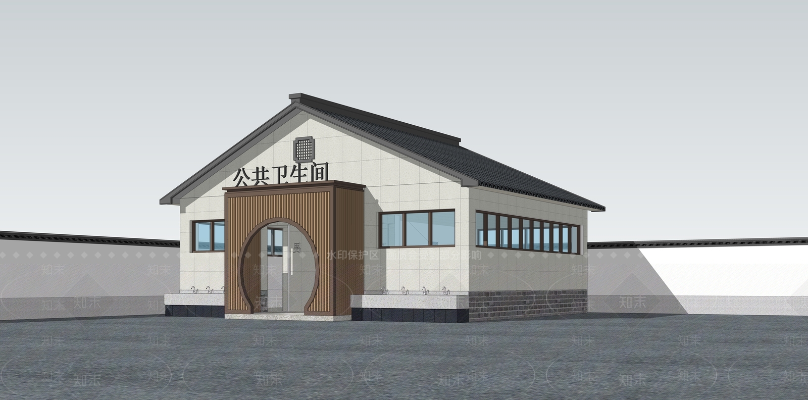 现代新中式小公建SU模型下载【ID:1203383730】