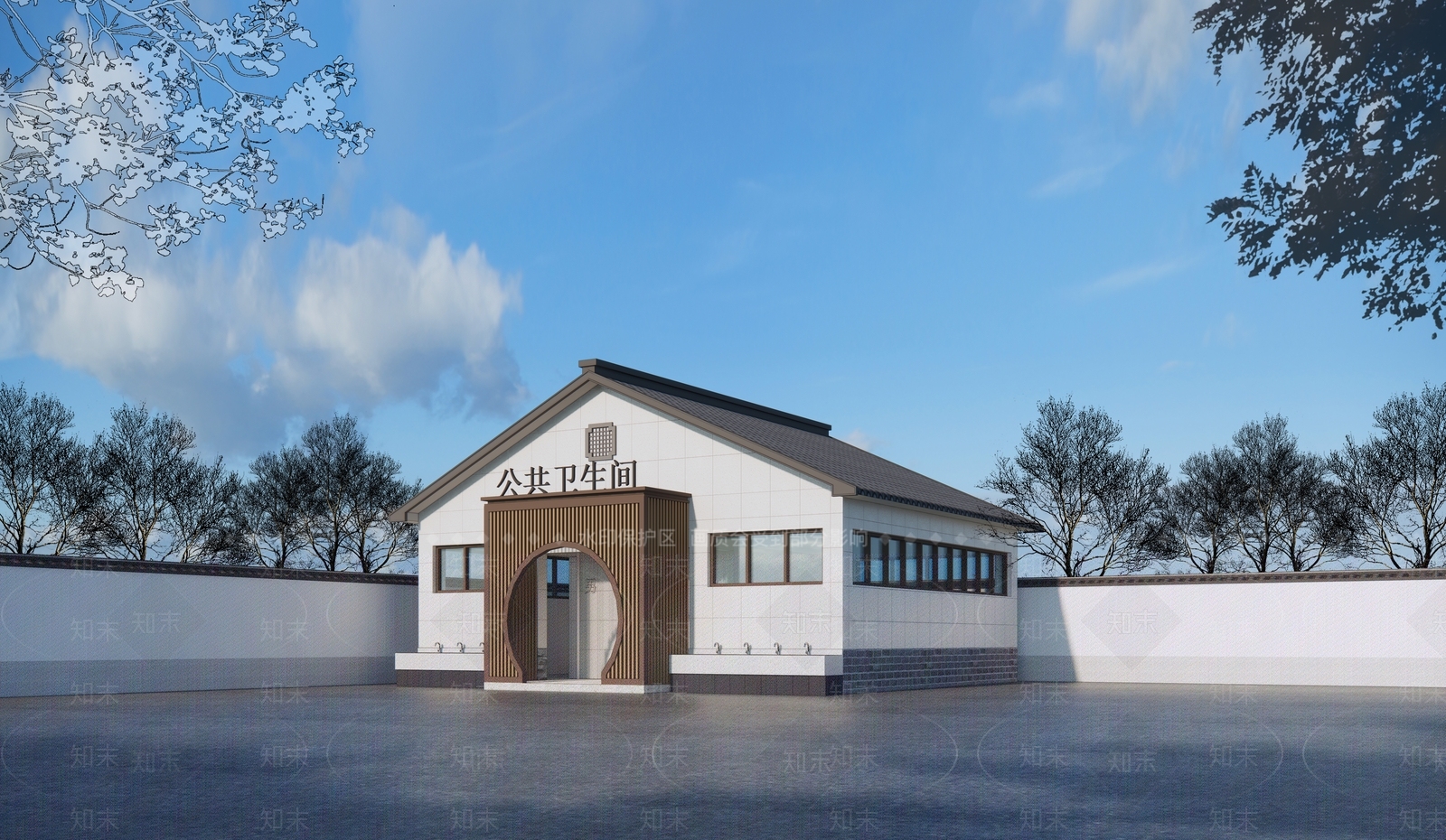 现代新中式小公建SU模型下载【ID:1203383730】