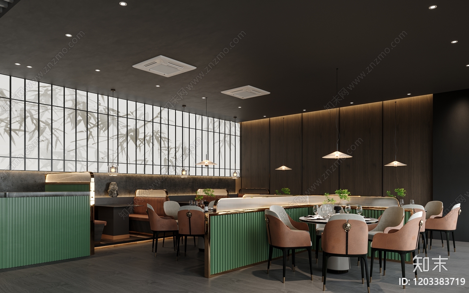 现代新中式中餐厅cad施工图下载【ID:1203383719】
