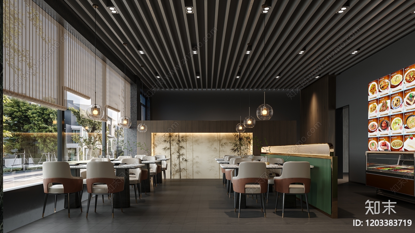 现代新中式中餐厅cad施工图下载【ID:1203383719】