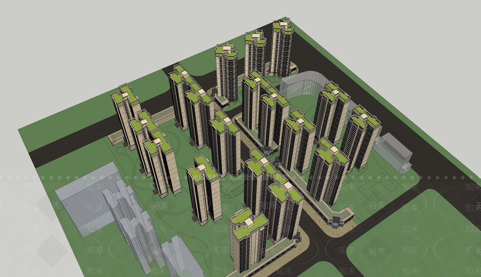 现代高层住宅SU模型下载【ID:1203488145】
