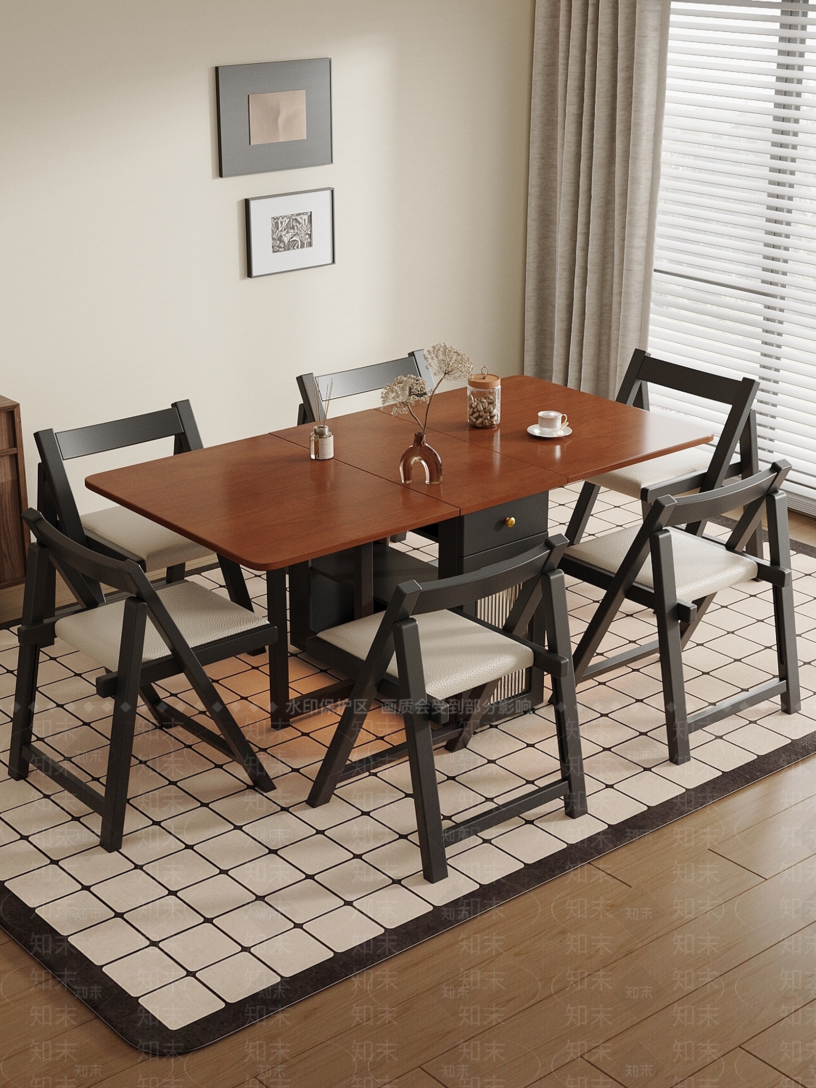 复古中古餐桌3D模型下载【ID:1203386147】
