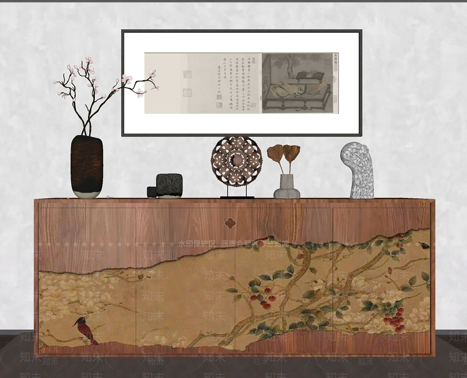 新中式禅意玄关柜SU模型下载【ID:1203387029】