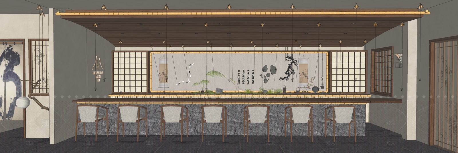日式侘寂日料店SU模型下载【ID:1203387752】