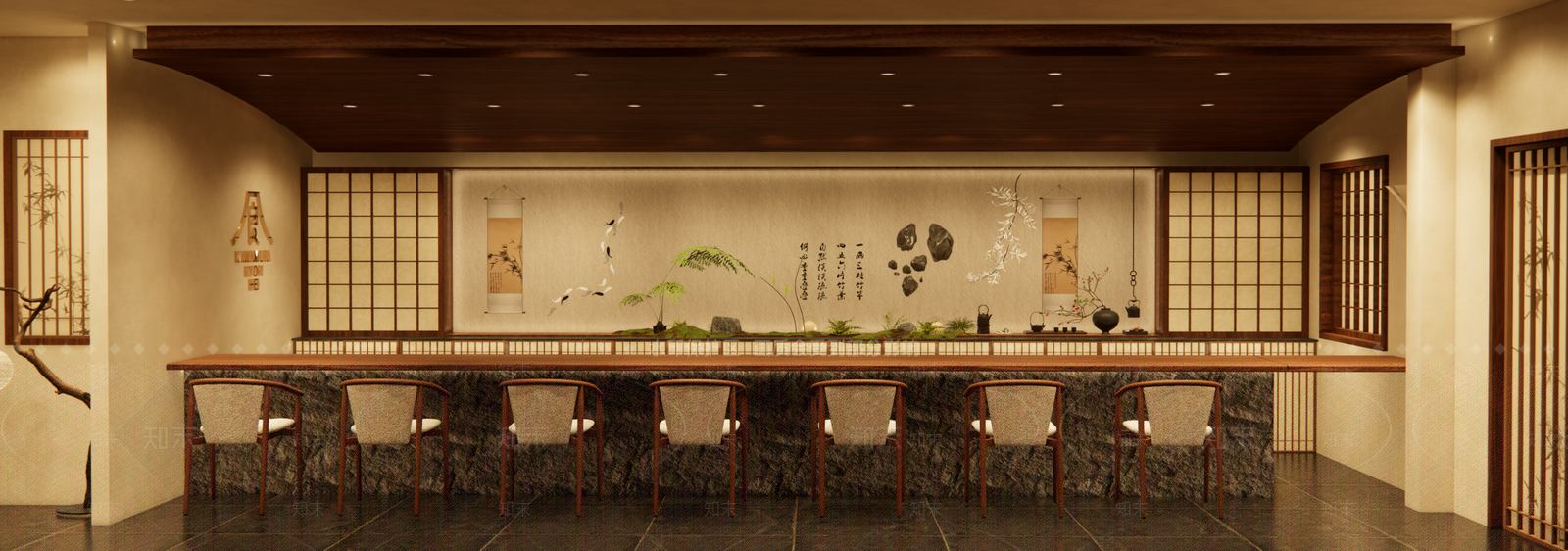 日式侘寂日料店SU模型下载【ID:1203387752】