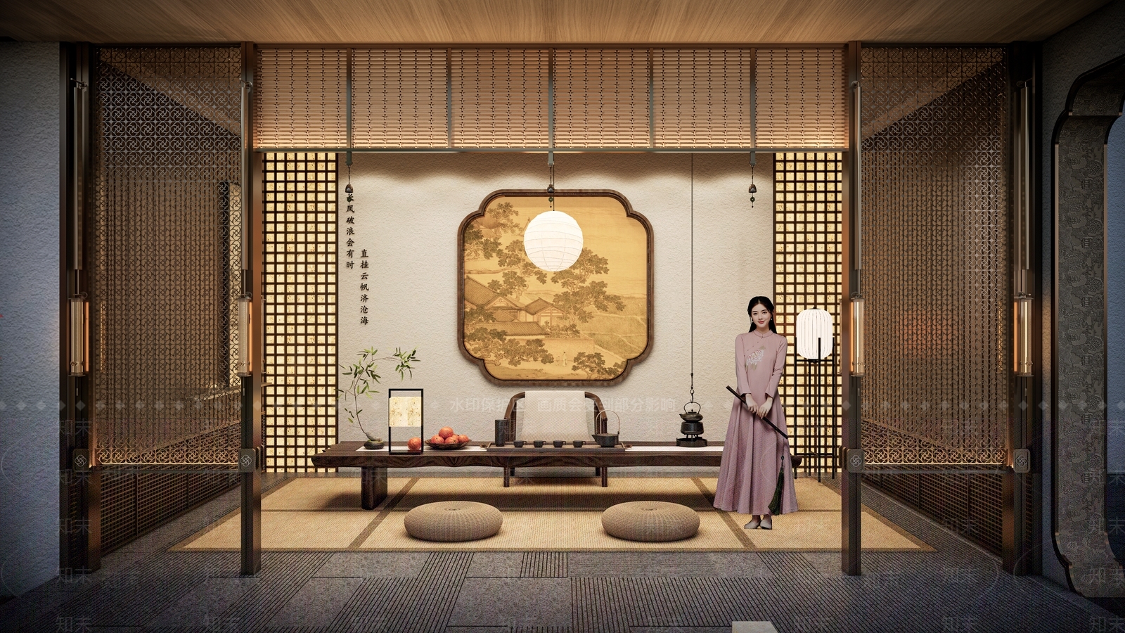 新中式中古庭院小品SU模型下载【ID:1203389420】