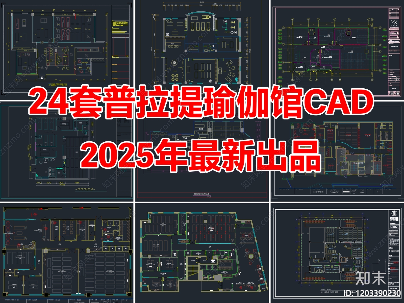 24套普拉提瑜伽馆健身房瑜伽室CAD施工图施工图下载【ID:1203390230】