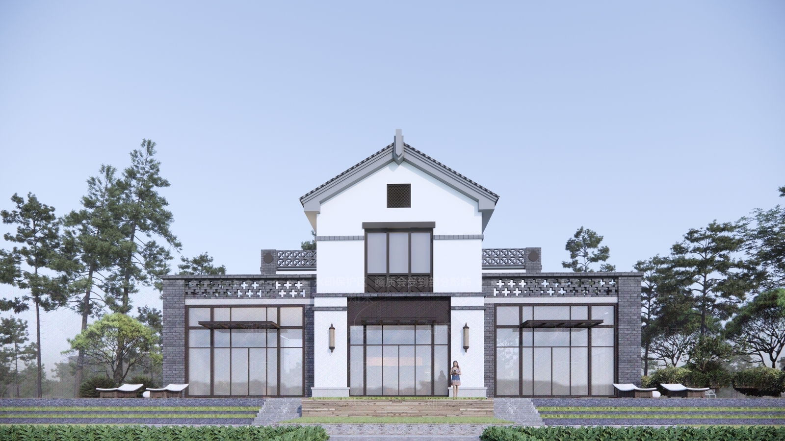 新中式民宿建筑SU模型下载【ID:1203391642】