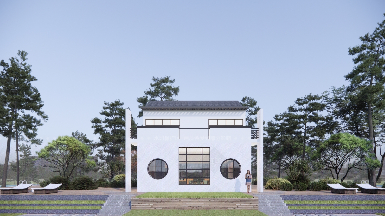 中式民宿建筑SU模型下载【ID:1203391835】