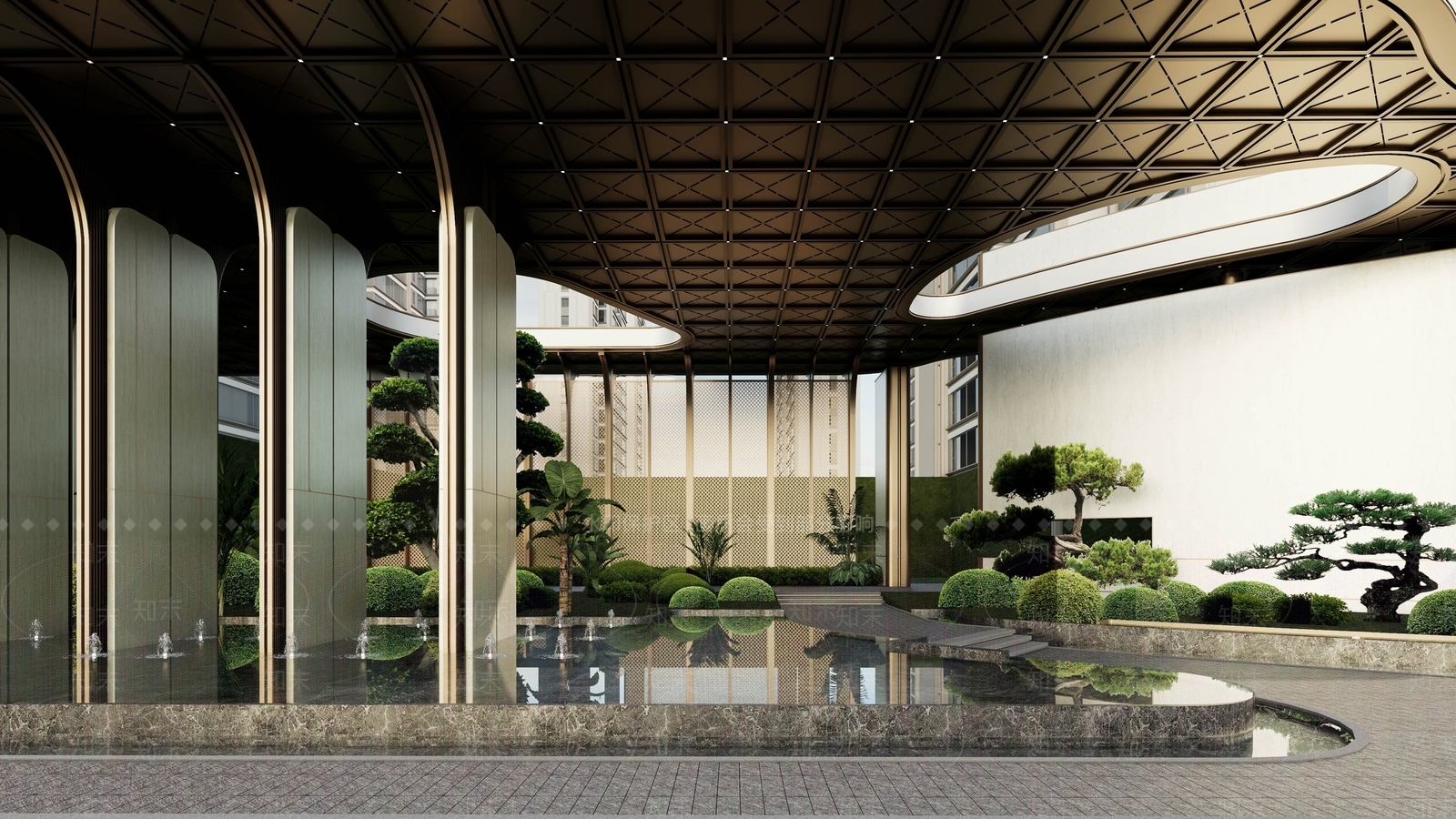 简约轻奢小区景观SU模型下载【ID:1203393887】