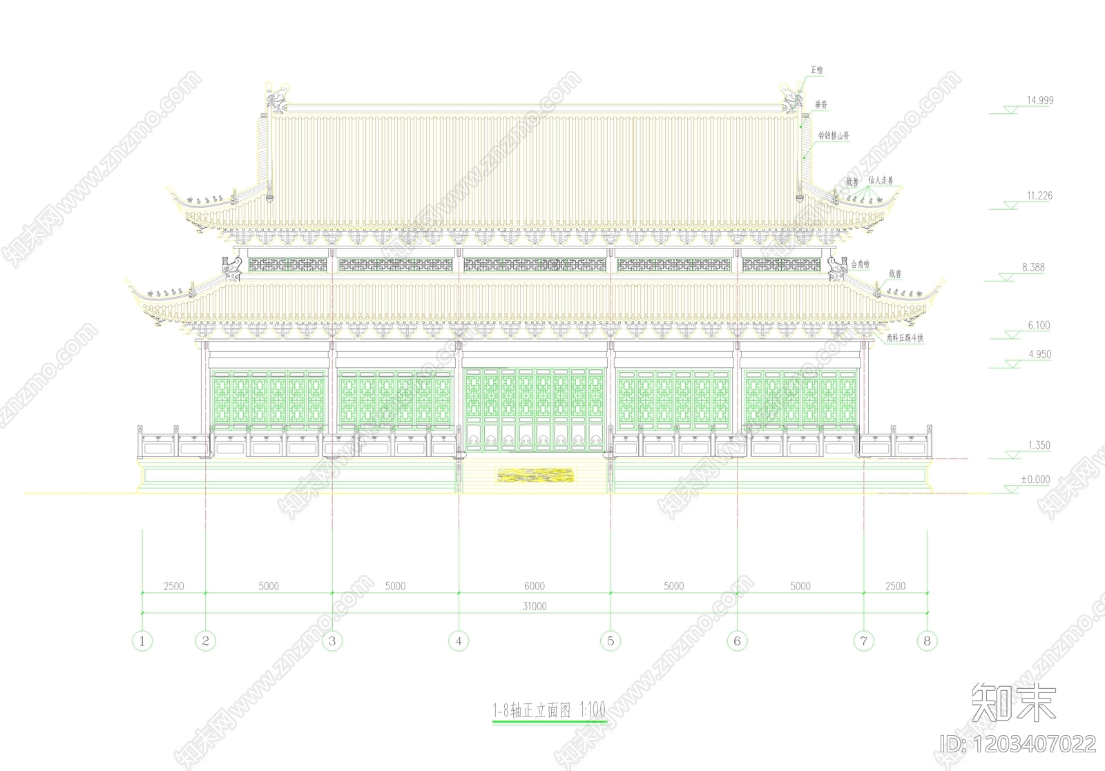 仿古建筑cad施工图下载【ID:1203407022】