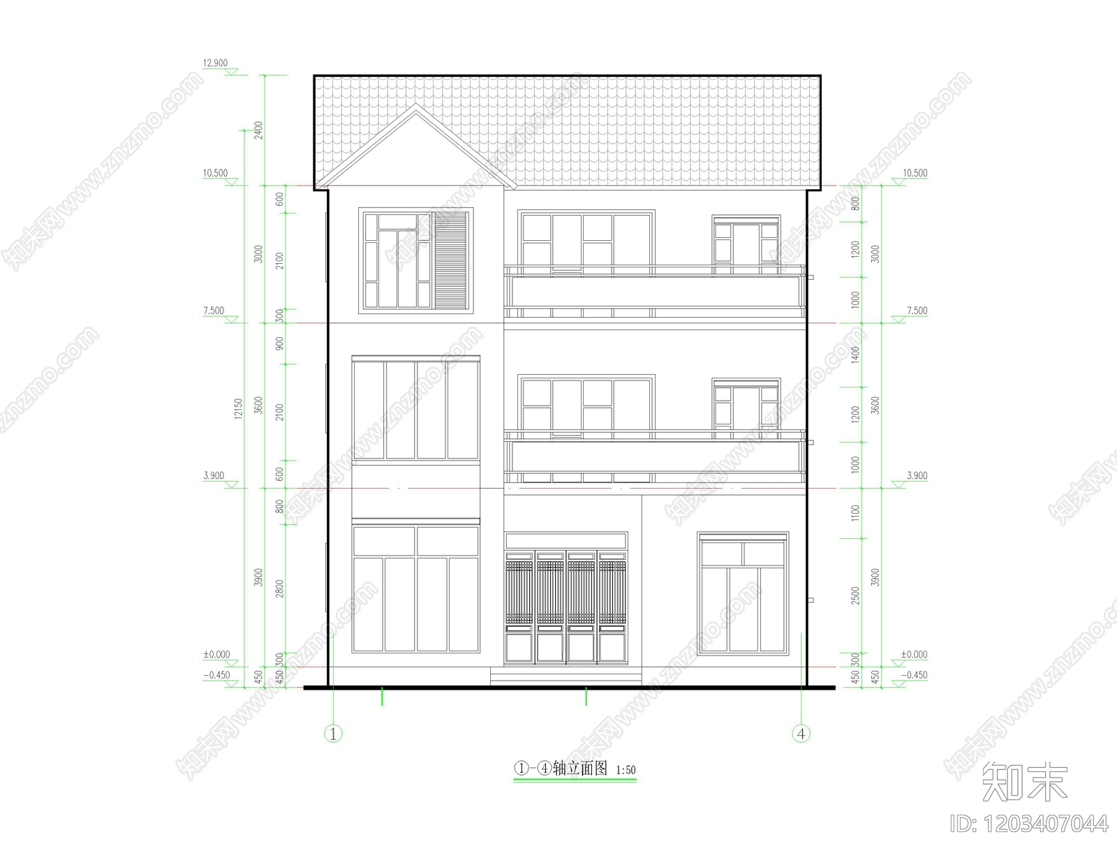 复古中古别墅建筑施工图下载【ID:1203407044】