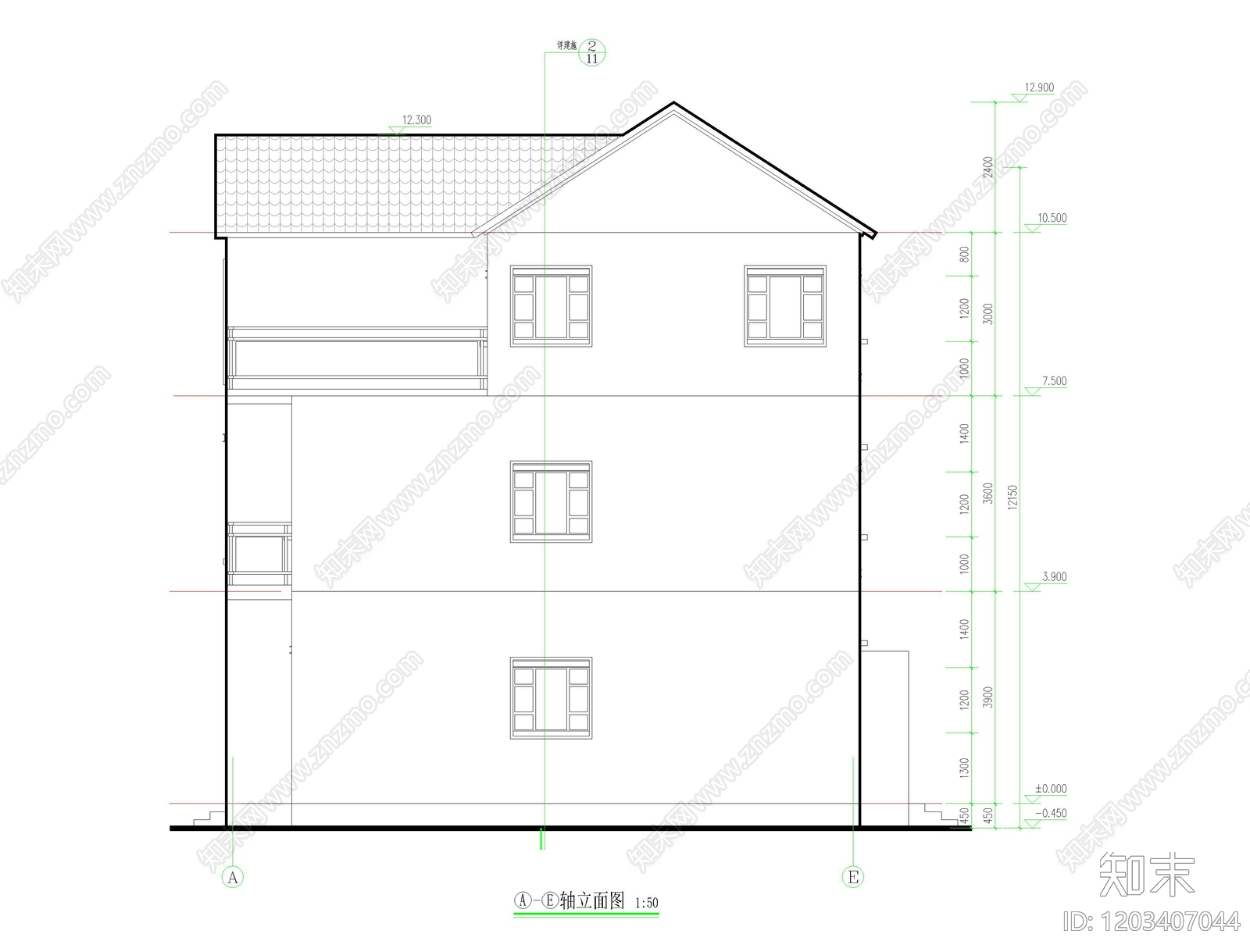 复古中古别墅建筑cad施工图下载【ID:1203407044】