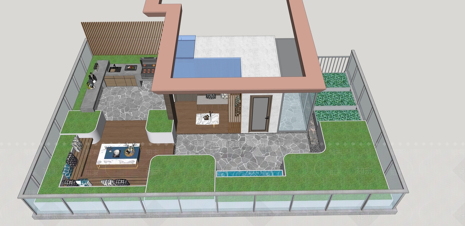 现代屋顶花园SU模型下载【ID:1203409926】