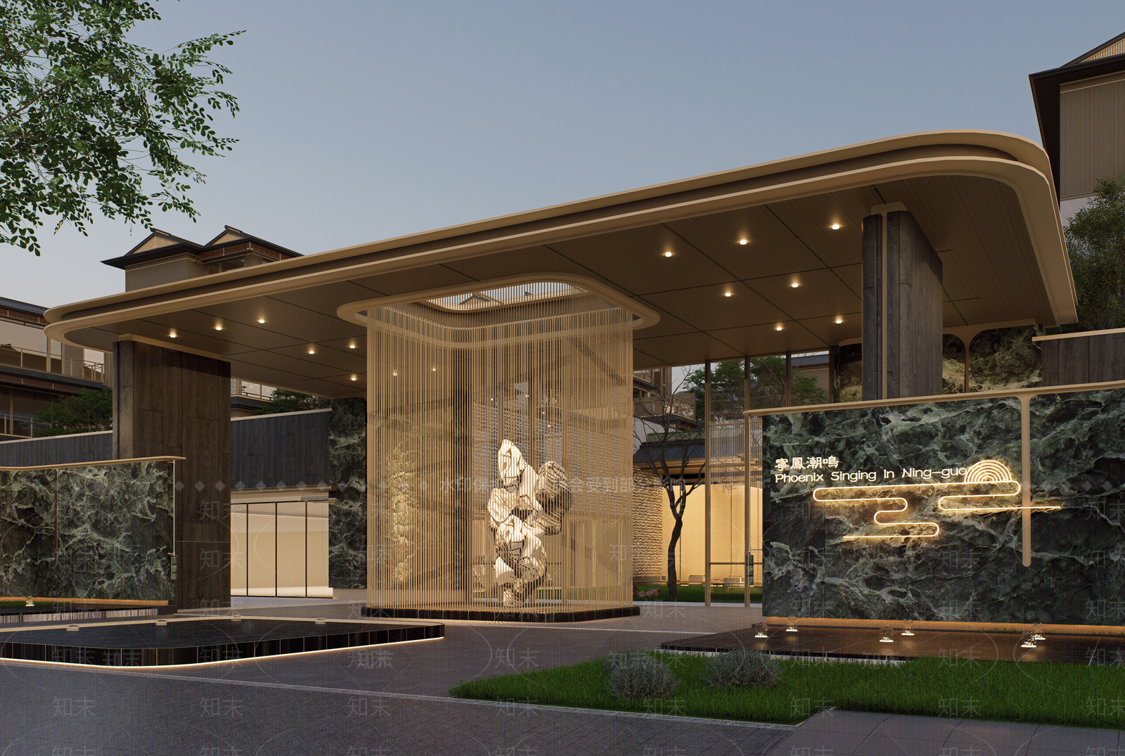 新中式中式售楼处建筑SU模型下载【ID:1203410357】