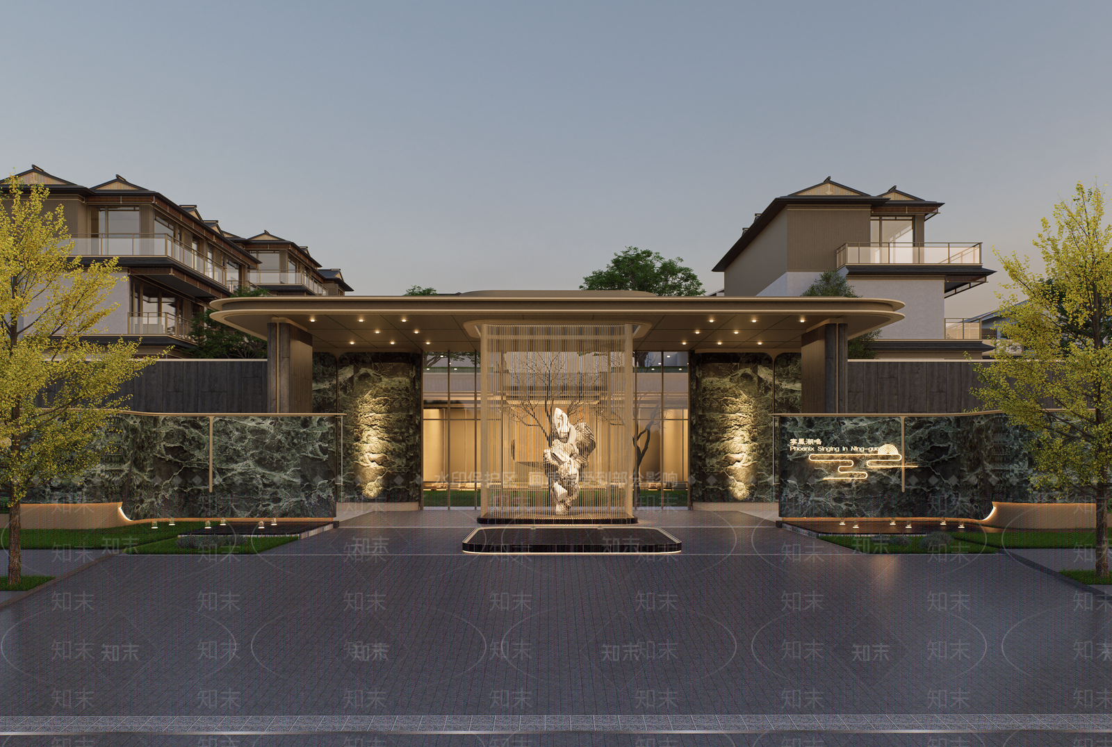 新中式中式售楼处建筑SU模型下载【ID:1203410357】