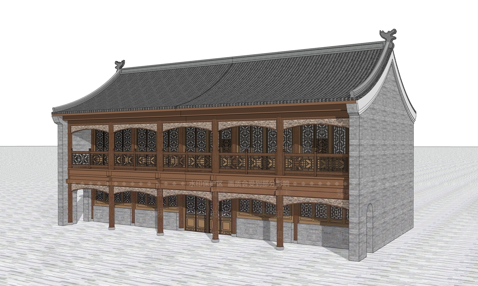 中式古建筑SU模型下载【ID:1203412497】