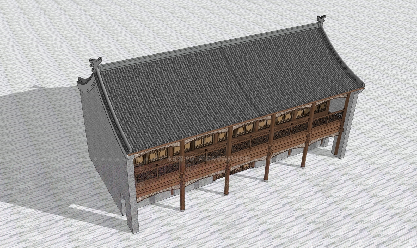 中式古建筑SU模型下载【ID:1203412497】