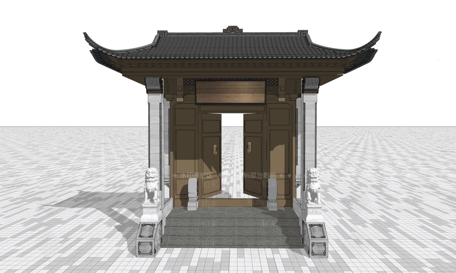 中式庭院门SU模型下载【ID:1203413764】