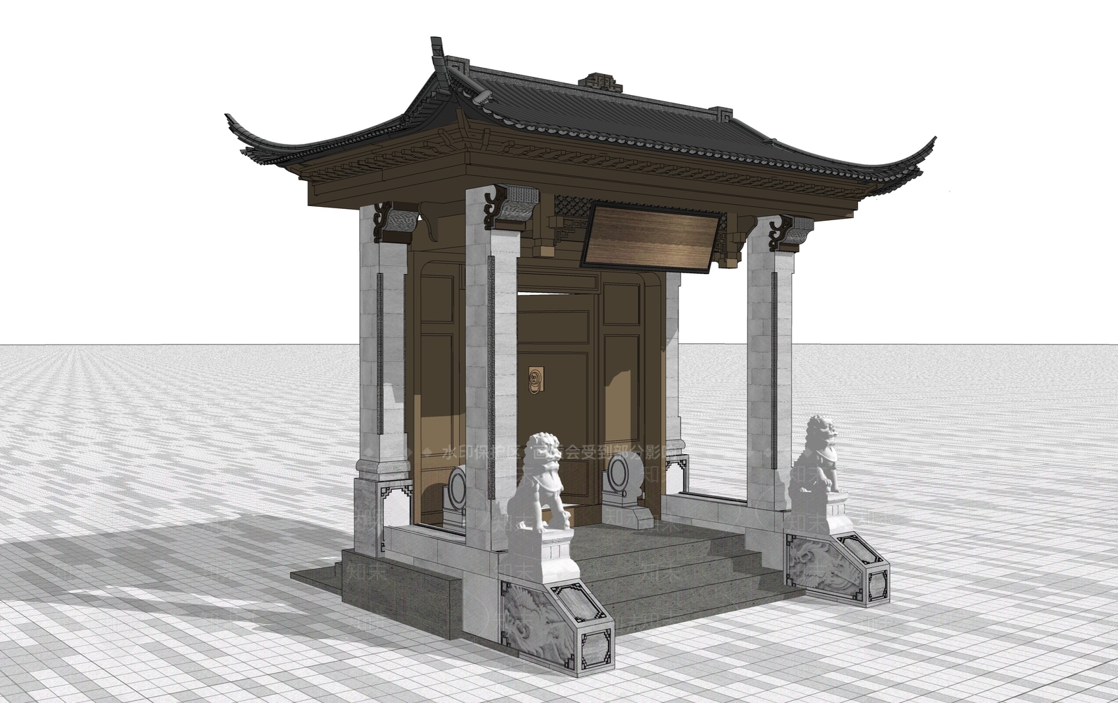 中式庭院门SU模型下载【ID:1203413764】