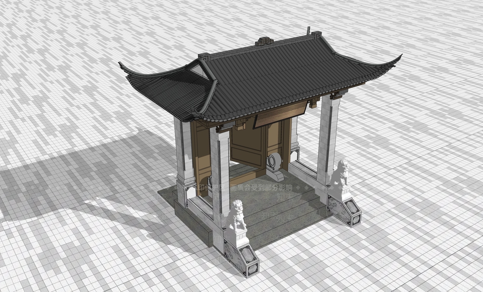 中式庭院门SU模型下载【ID:1203413764】