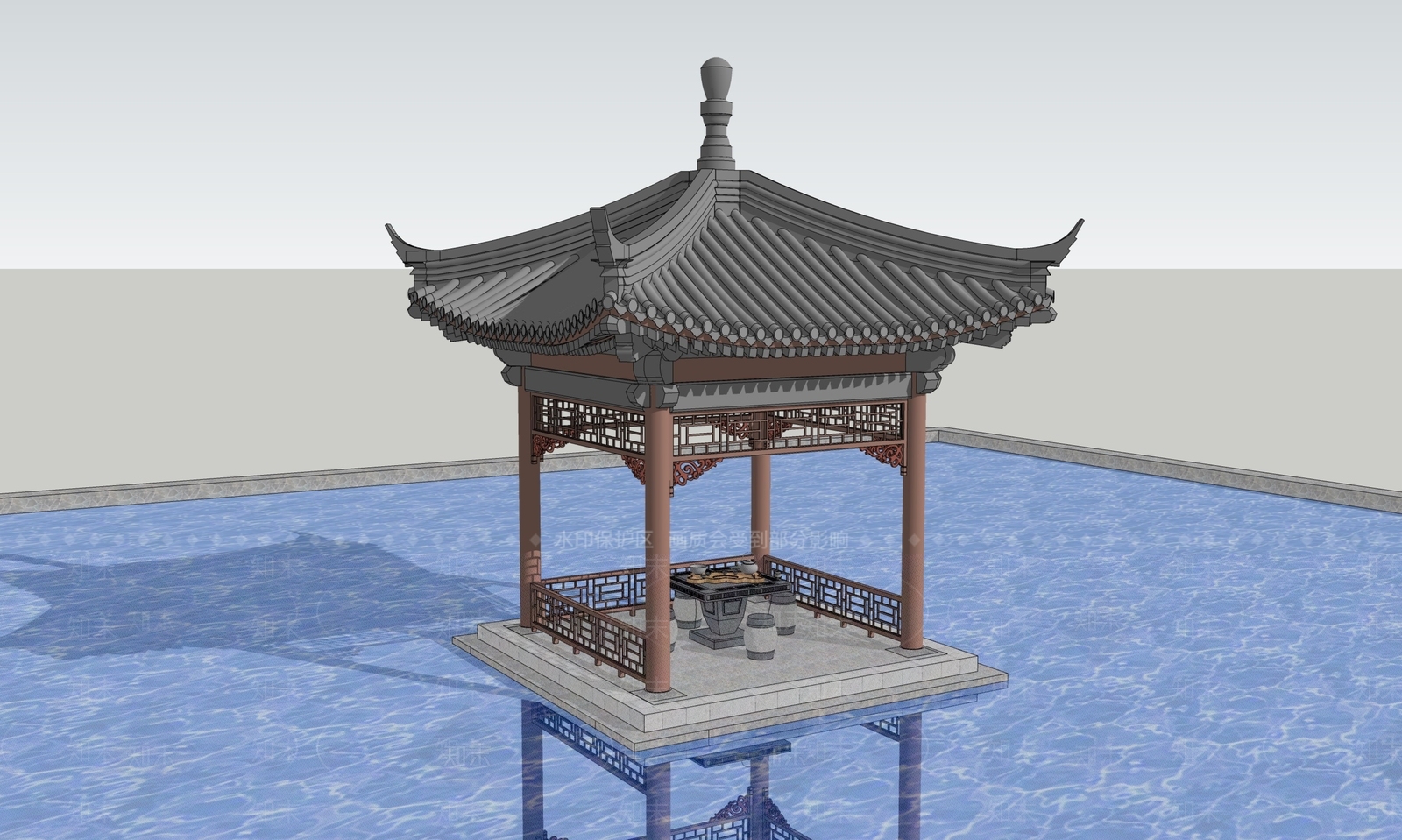 中式亭子SU模型下载【ID:1203413940】