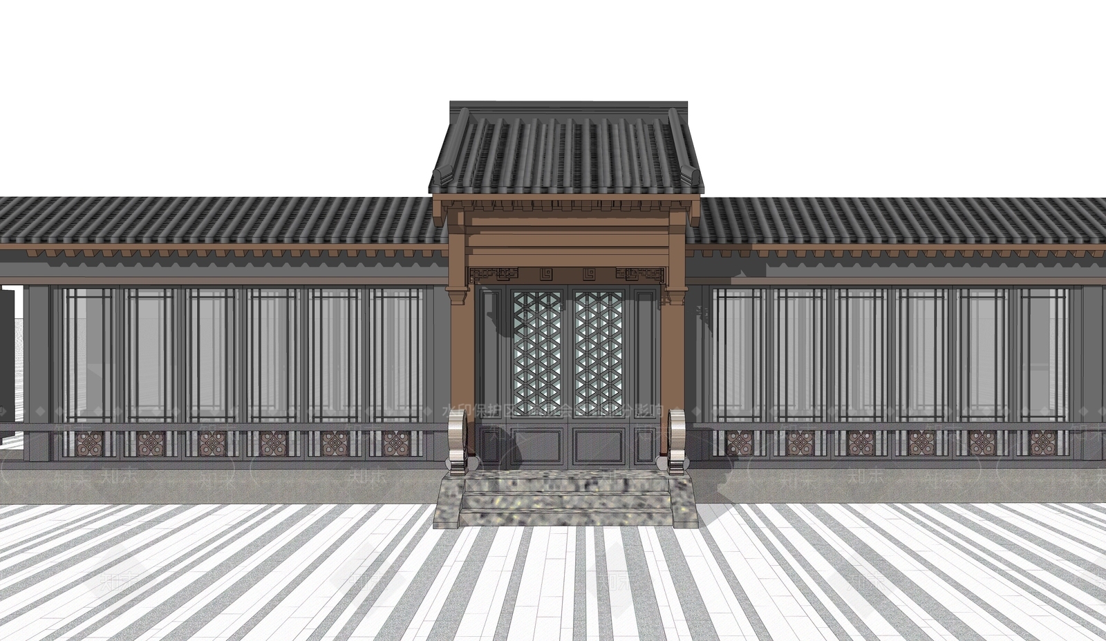 新中式中式庭院门SU模型下载【ID:1203414161】