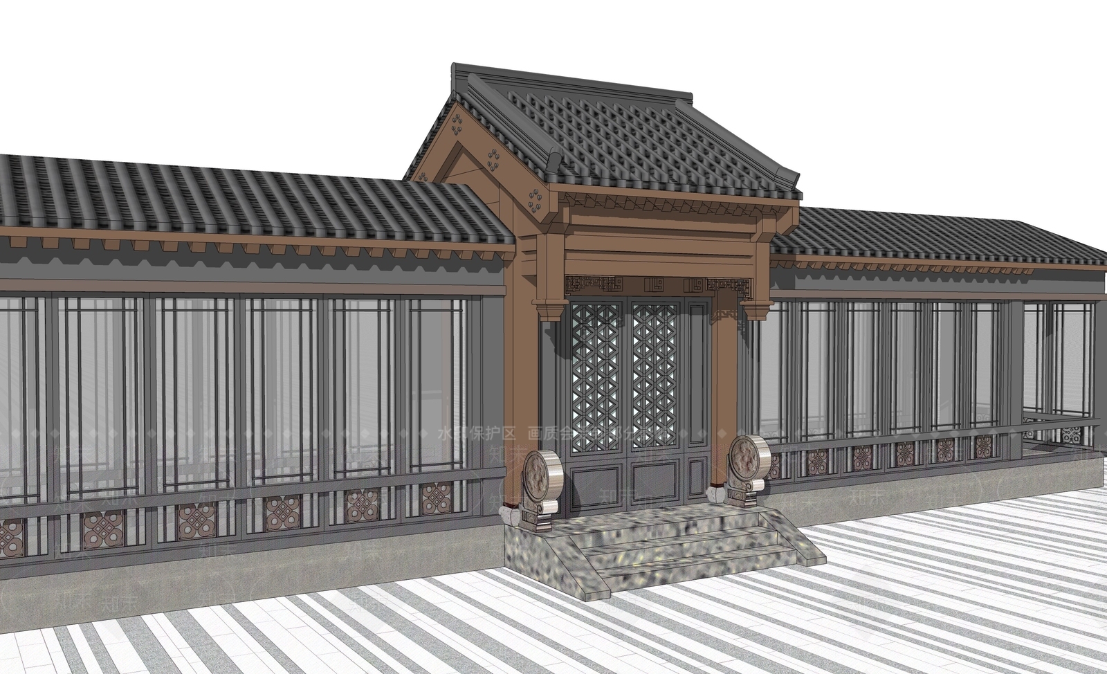 新中式中式庭院门SU模型下载【ID:1203414161】