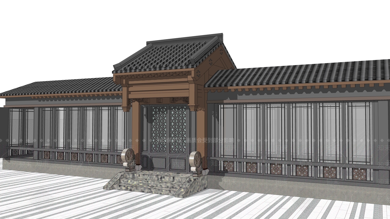 新中式中式庭院门SU模型下载【ID:1203414161】
