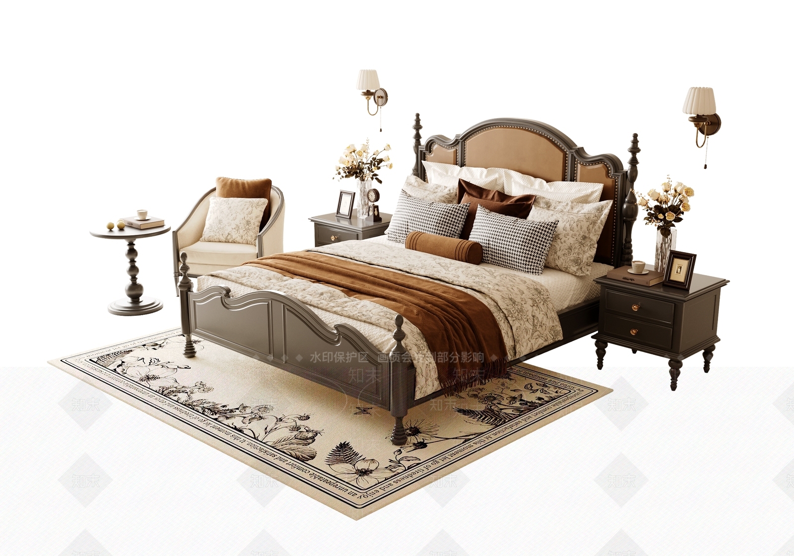 法式中古双人床3D模型下载【ID:1203414476】