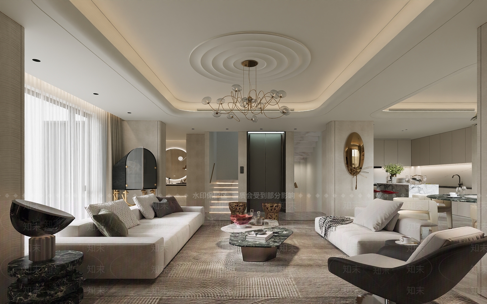 现代别墅客厅3D模型下载【ID:1203417059】