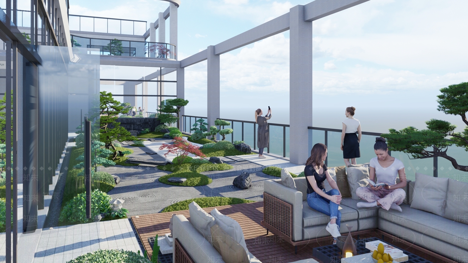 现代日式屋顶花园SU模型下载【ID:1203417291】