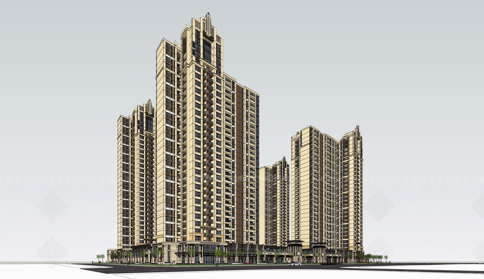 简欧高层住宅SU模型下载【ID:1203419078】