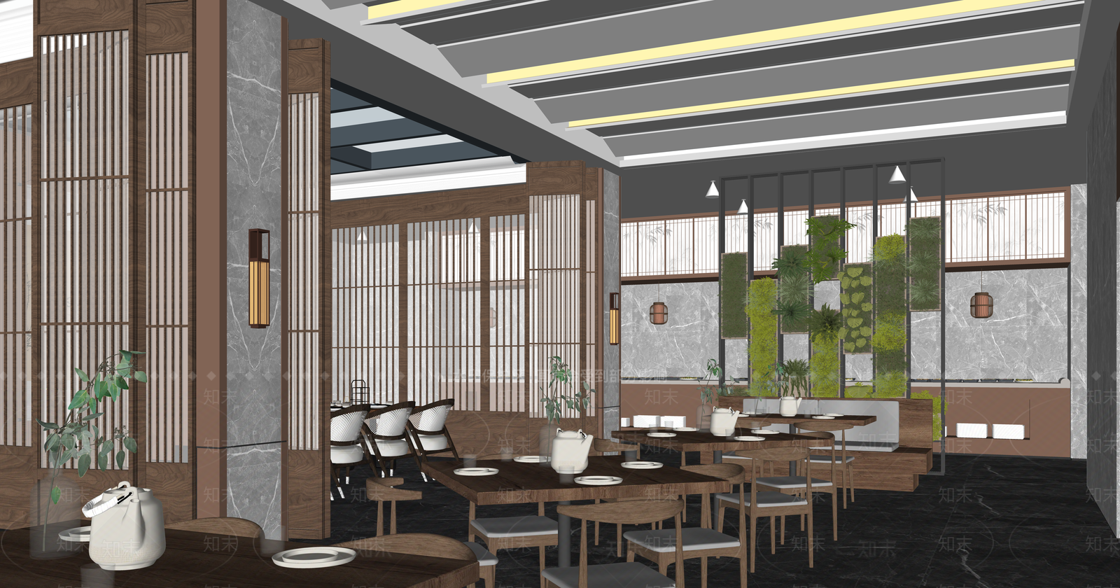 新中式中式酒店餐厅SU模型下载【ID:1203419426】