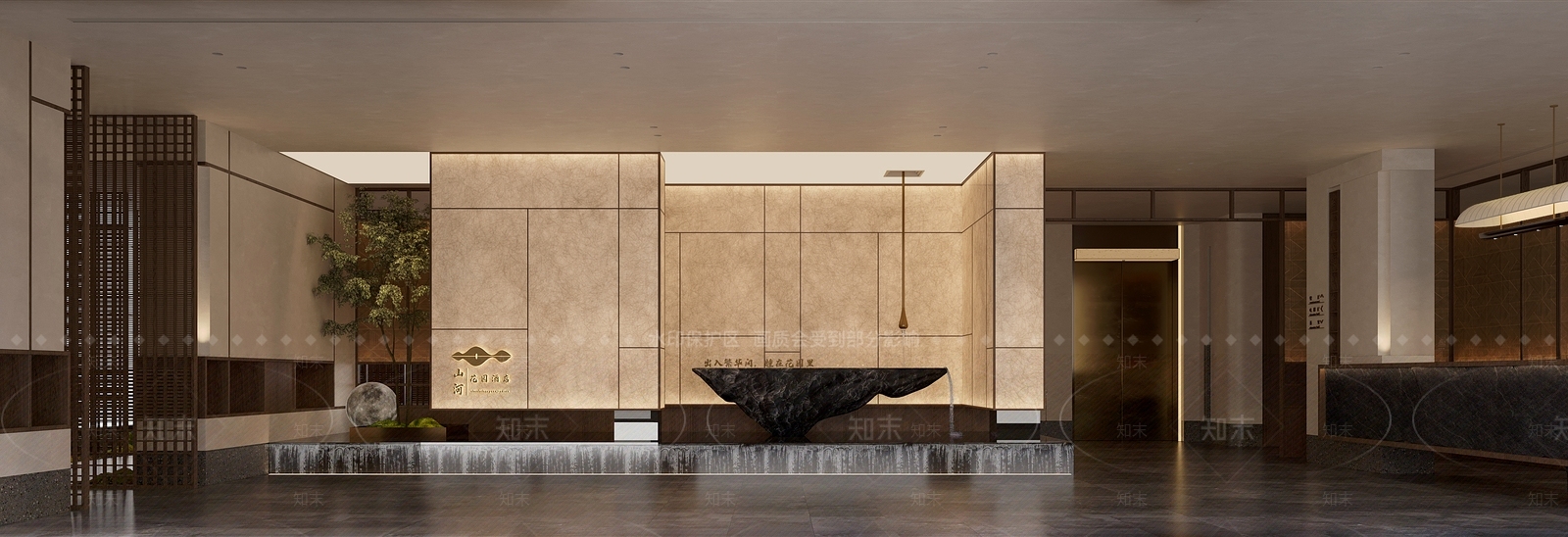 现代新中式酒店大堂3D模型下载【ID:1203420473】