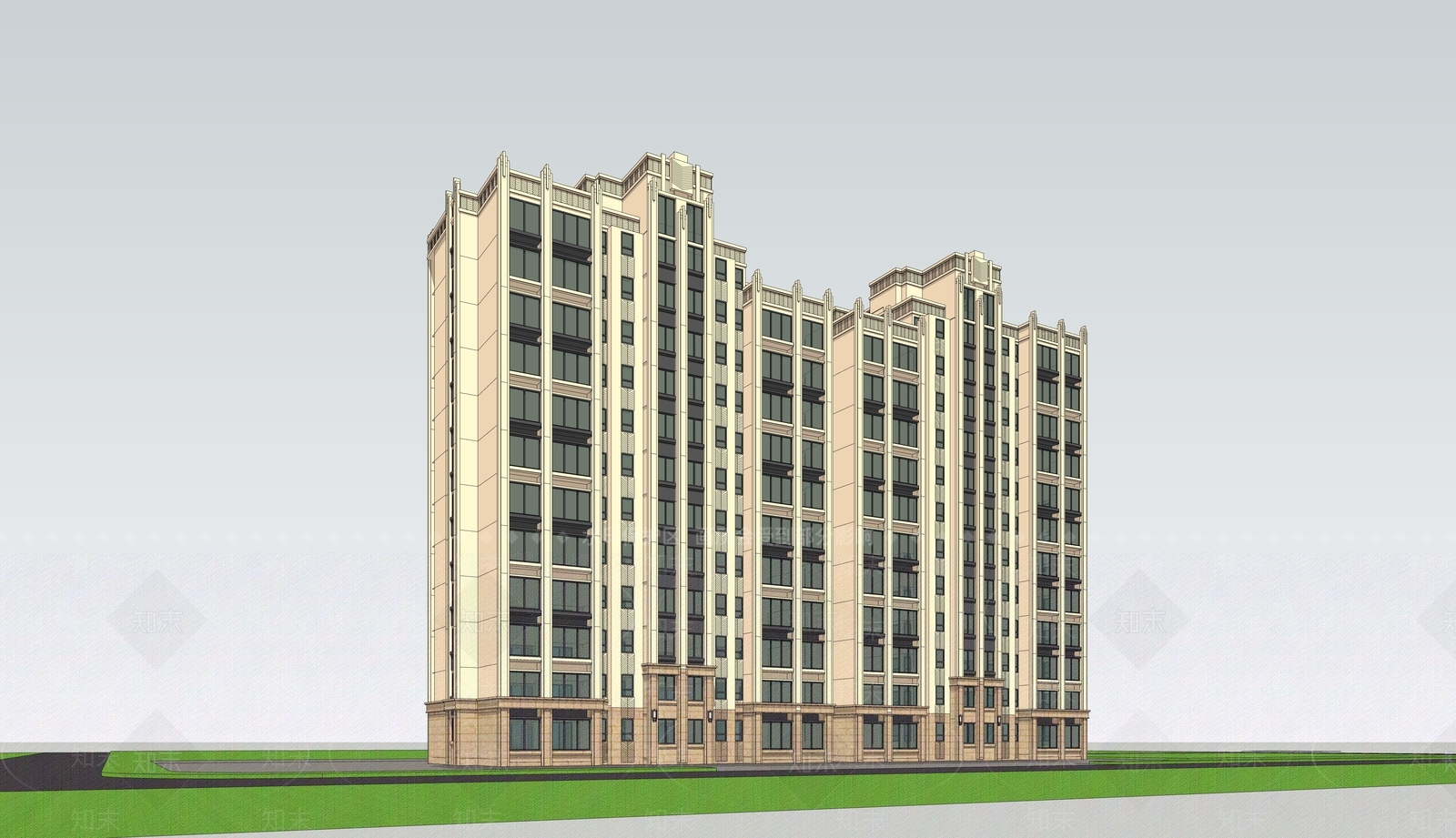 简欧高层住宅SU模型下载【ID:1203421224】