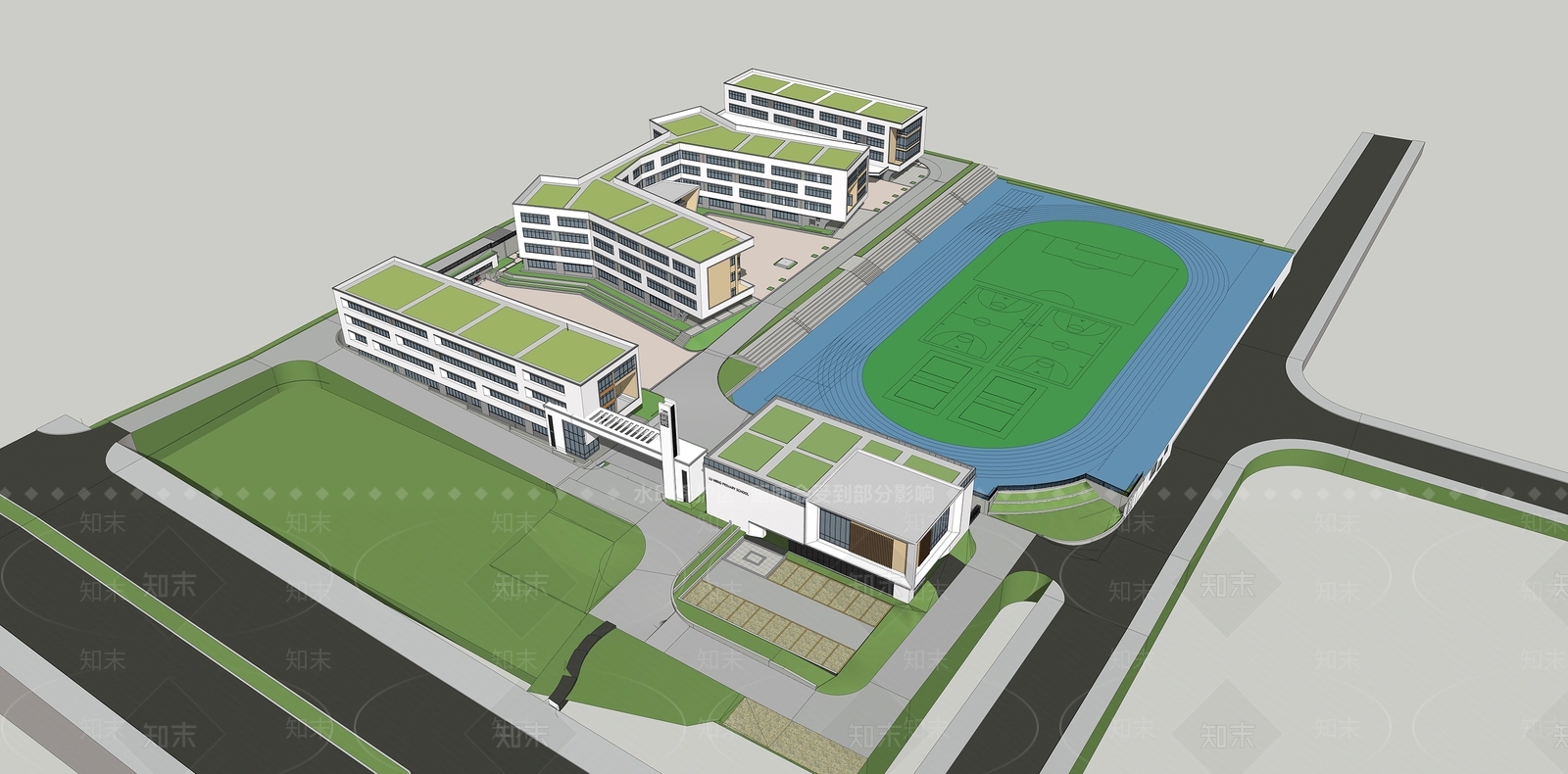 现代新中式学校建筑SU模型下载【ID:1203422767】