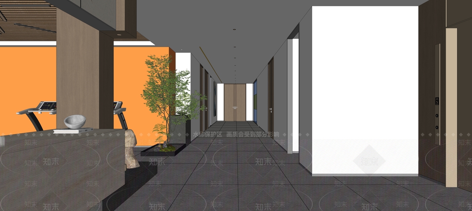 现代办公走廊SU模型下载【ID:1203423168】