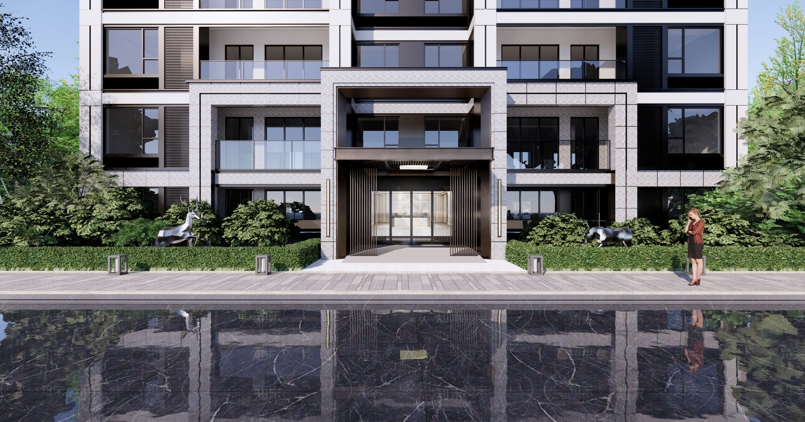 现代新中式小区建筑SU模型下载【ID:1203423257】