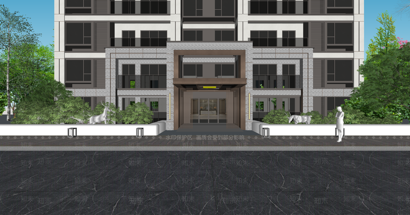 现代新中式小区建筑SU模型下载【ID:1203423257】