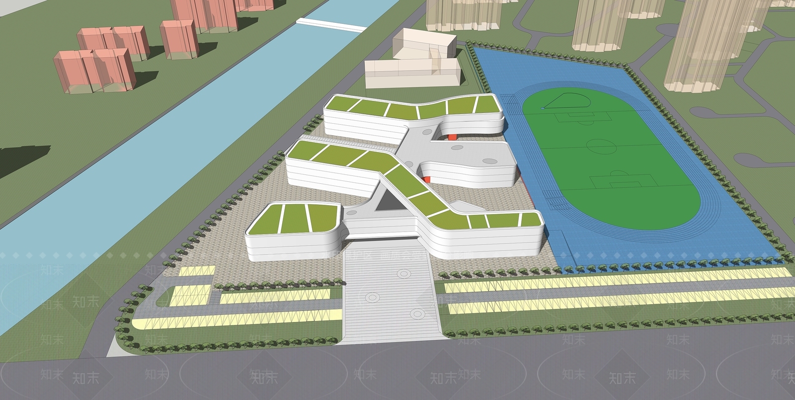 现代学校建筑SU模型下载【ID:1203423551】