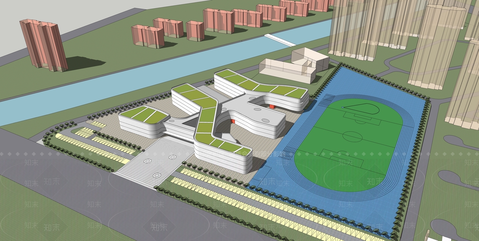 现代学校建筑SU模型下载【ID:1203423551】