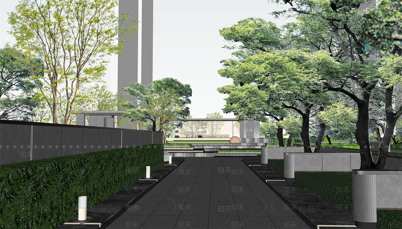 现代小区景观SU模型下载【ID:1203423771】