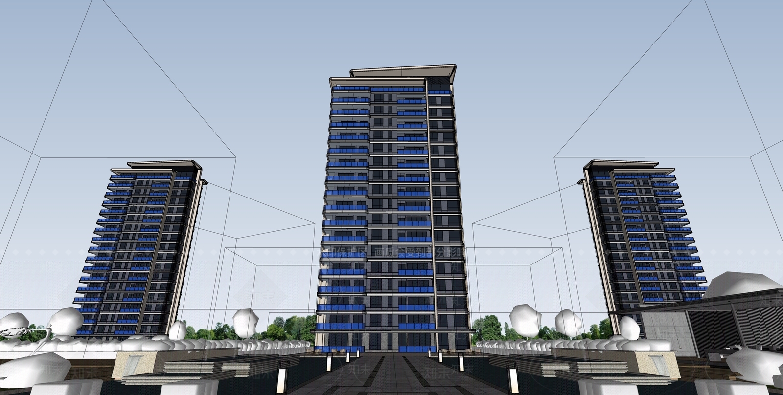 现代高层住宅SU模型下载【ID:1203424357】