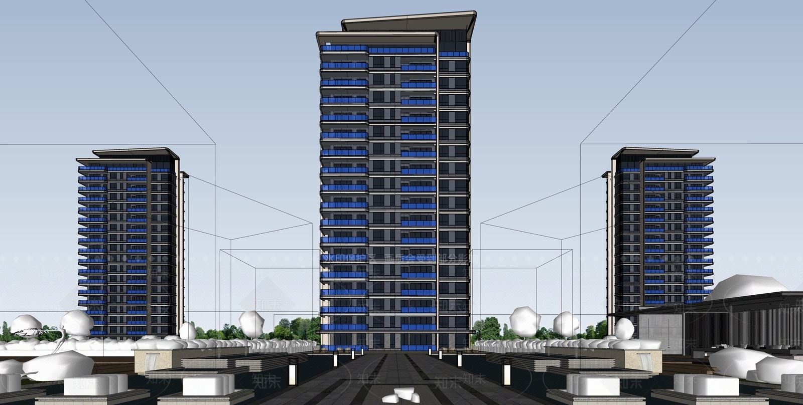 现代高层住宅SU模型下载【ID:1203424357】