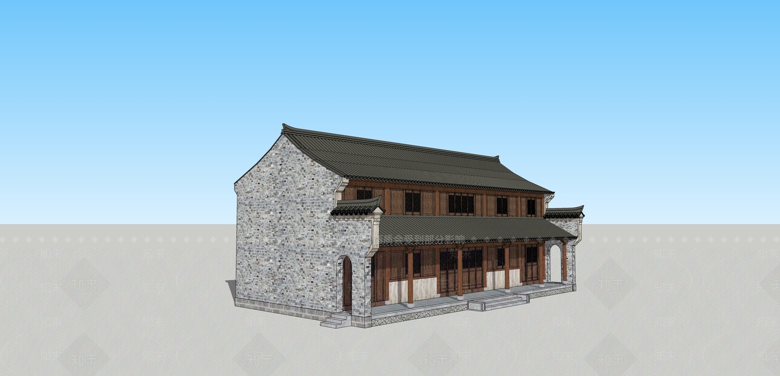 新中式中式古建筑SU模型下载【ID:1203424882】